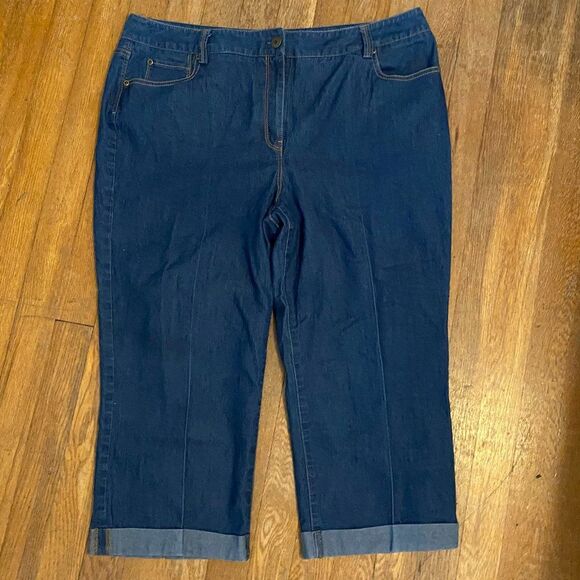 New Directions Wide Leg Cuffed Hight Rise Denim Capri Womens Size 16 - Picture 1 of 8